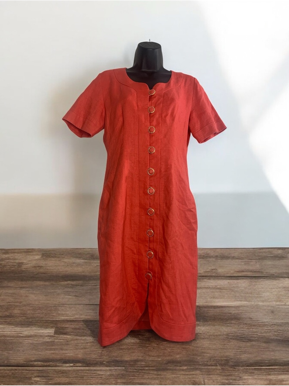 Morgan Taylor Coral-Red Button-Front Midi Dress